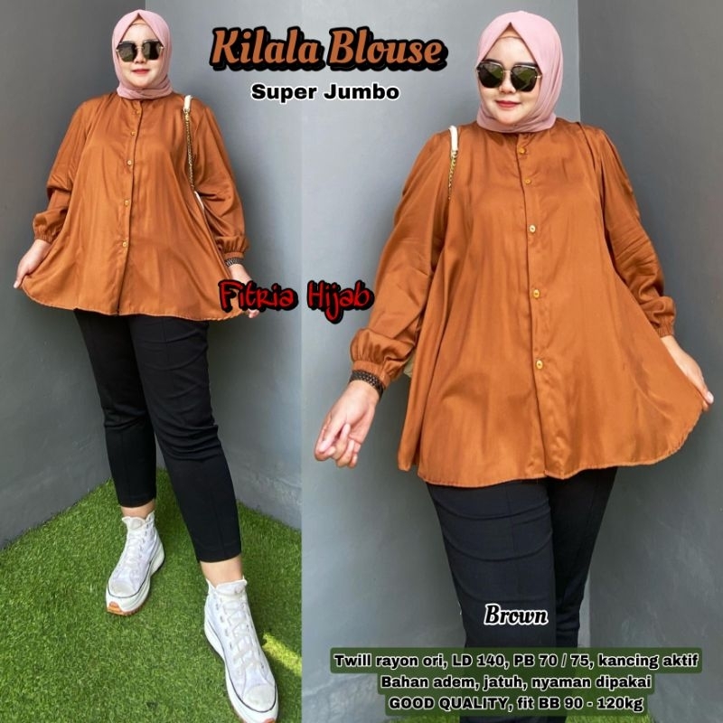 BLOUSE Atasan Wanita Kemeja Kerja Big Size LD 140 Rayon Viscose Super Jumbo Motif Bunga Polos Salur 