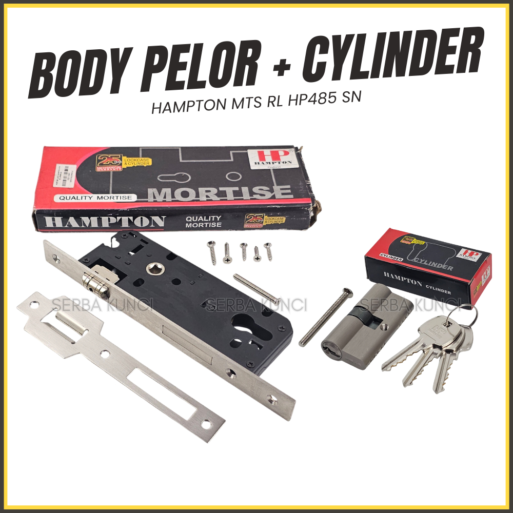 Hampton Body Pelor HP485 SN + Cylinder Silinder Plat Stainless Steel Mortise Kunci Kupu Tarung 2 Dau