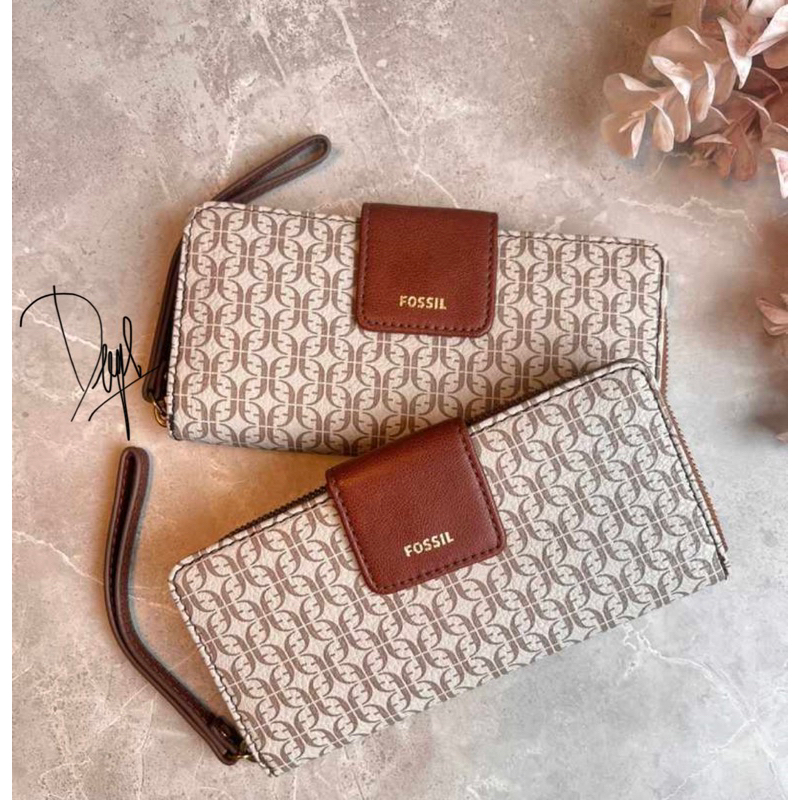Madison zip clutch taupe tan fossill originall 100%