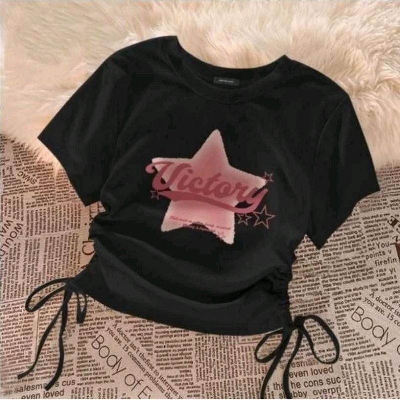 TSHIRT VICTORY CROP OVERSIZE TALI SERUT BAJU KAOS WANITA CROP TOP