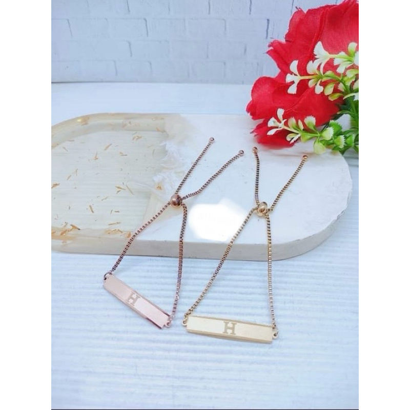 Gelang serut plat H titanium fashion wanita