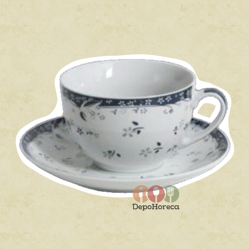 Formia Tea Cup Saucer Set Daffodil Blue / Harga 1 Set 1 Pcs Cangkir + 1 Pcs Tatak Tatakkan / Keramik
