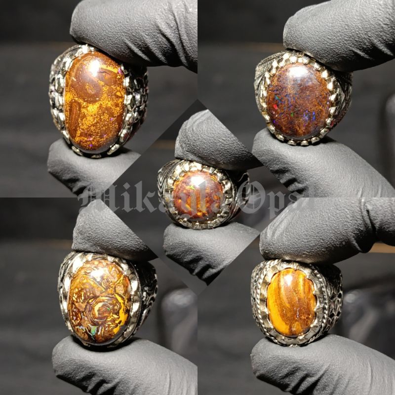 Aksesoris Pria Cincin Boulder Opal Australia NATURAL Koroit HQ Kalimaya Ausi