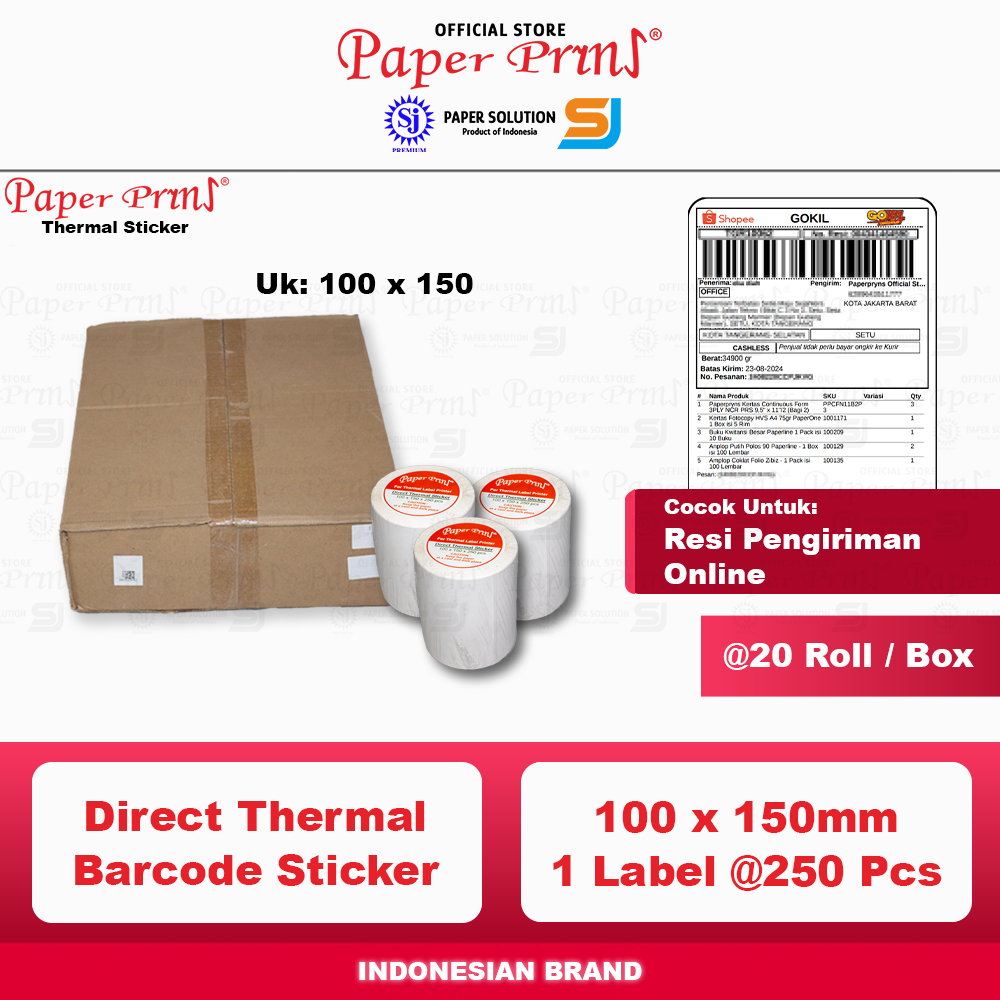 

Kertas Label Thermal 100x150mm Paperpryns 250 Pcs Ukuran A6 Sticker Barcode Resi (1 Box isi 20 Roll)