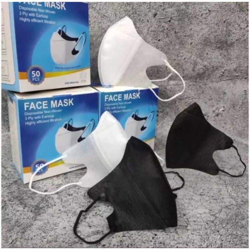 Masker Duckbill 3Ply Isi 50Pcs Mask Earloop Hitam Putih Protective Mask