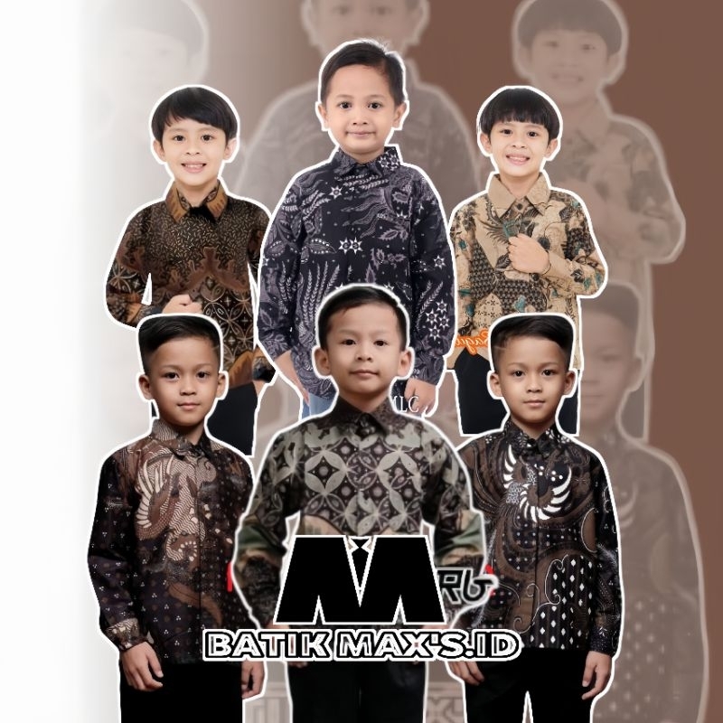 MAX'S.ID Kemeja Batik Anak Laki-Laki Ukuran 2-15 Tahun Motif Kekinian Kemeja Batik Anak Bisa COD