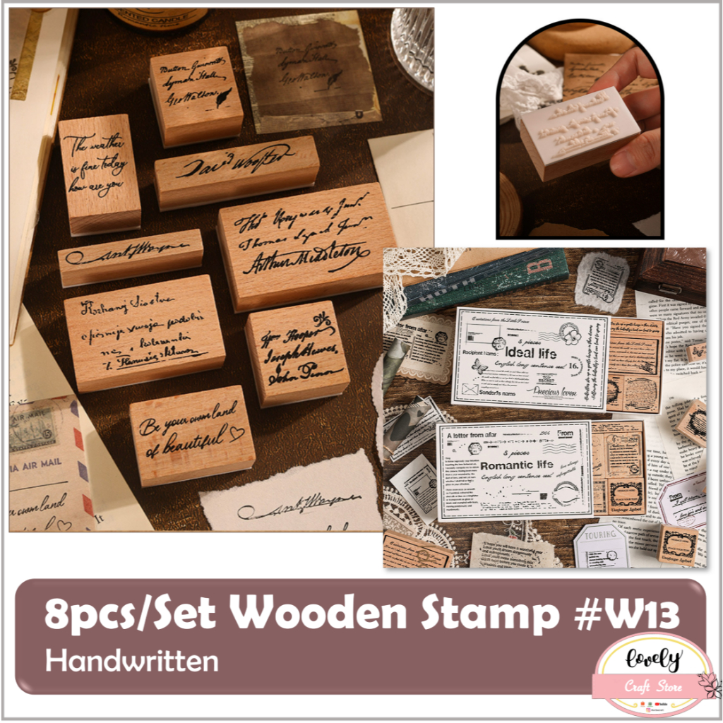 

LovelyCraftStore | W13 ~ 8pcs/set DIY Wooden Rubber Stamp "Handwritten" Stempel Kayu Vintage DIY bullet Journal, Scrapbook, Diary Kit Decoration Stamps
