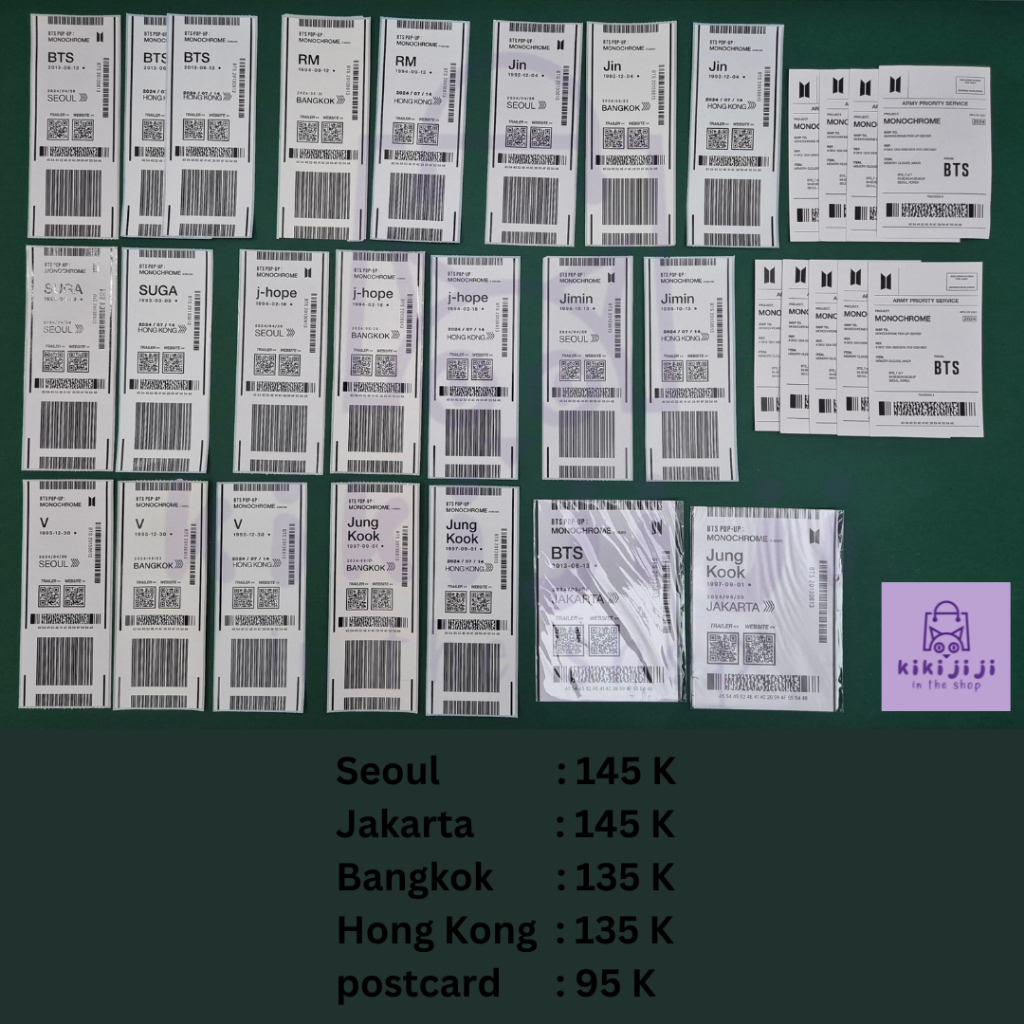 ready stock BTS bangtan monochrome ticket / luggage tag / postcard / photocard / pc / mpc - special 