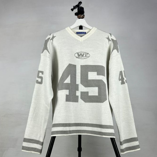 Wp Company - ROKY White Knitwear BOXY Baseball WP Company Acrylic Knit Sweater Unisex /WRPLNCO