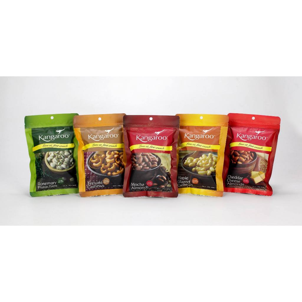 

Kacang Import Malaysia Kangaroo Cashew, Maple Glazed Cashew, Mocha Almonds, Salted Pistachios 100 Gr