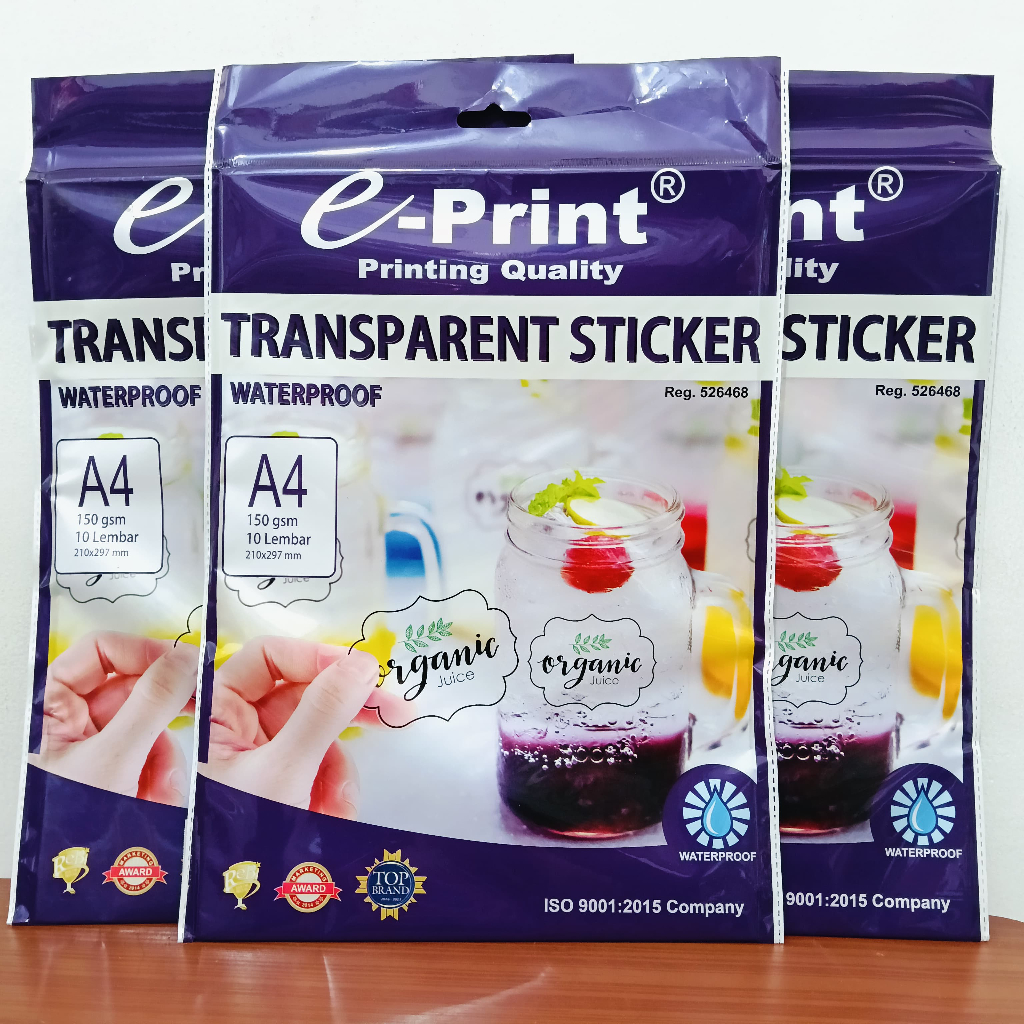

KERTAS STIKER EPRINT TRANSPARENT STICKER A4 150GSM 10 LEMBAR