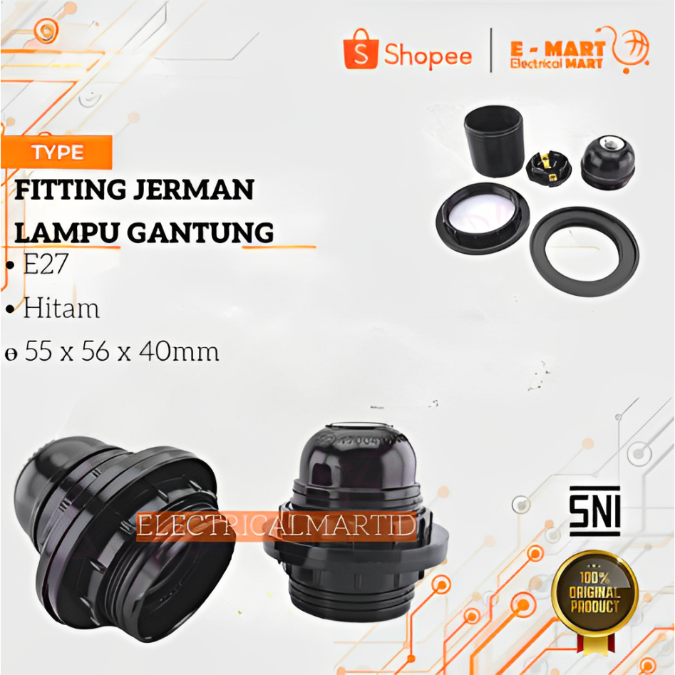 Fitting Lampu Gantung Hitam Putih / Fitting Jerman / Fitting Lampu Hias E27 (Double Ring)