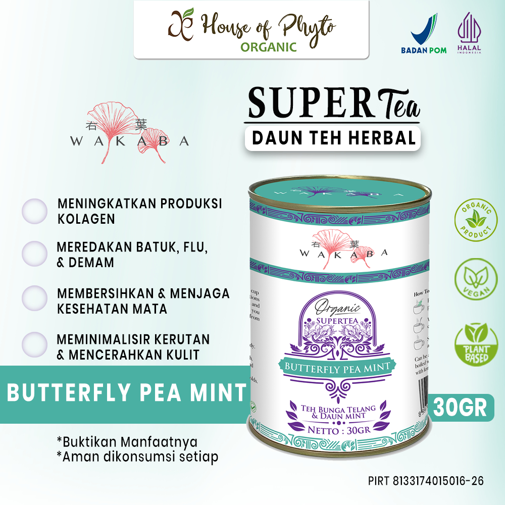 

Supertea Butterfly Pea Mint WAKABA Teh untuk Detoksifikasi Kaya Antioksidan dan Anti diabetes - 30g