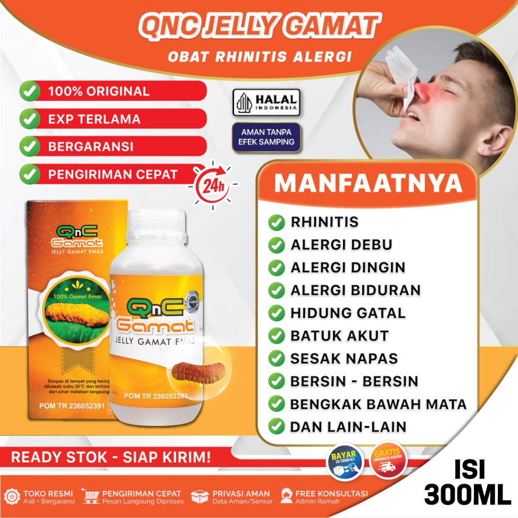 Obat Rhinitis Alergi, Obat Rhinitis, Obat Alergi Debu dan Dingin, Obat Hidung Gatal - QnC Gamat Emas