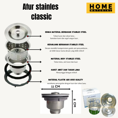 Afur Stainles Classic Murah Meriah / afur wastafel stainless / afur cuci piring / afur stainless kla