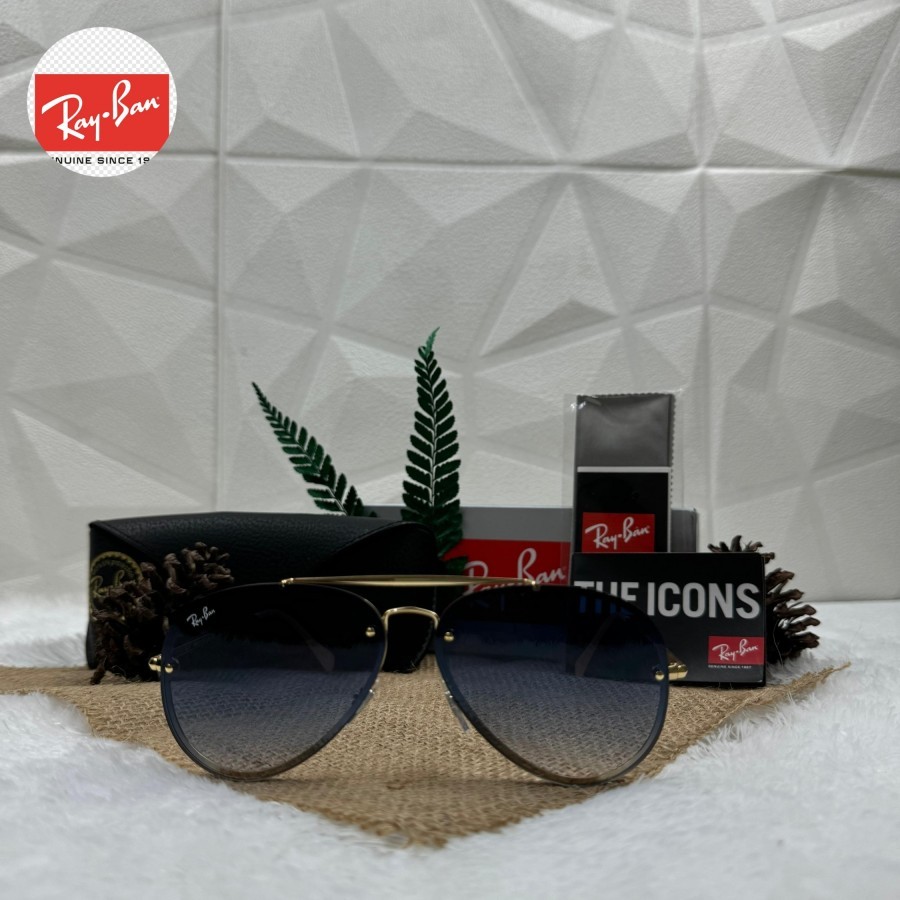 Kacamata RayBan RB 3584N 61 BLAZE AVIATOR Gold Blue Gradient Original