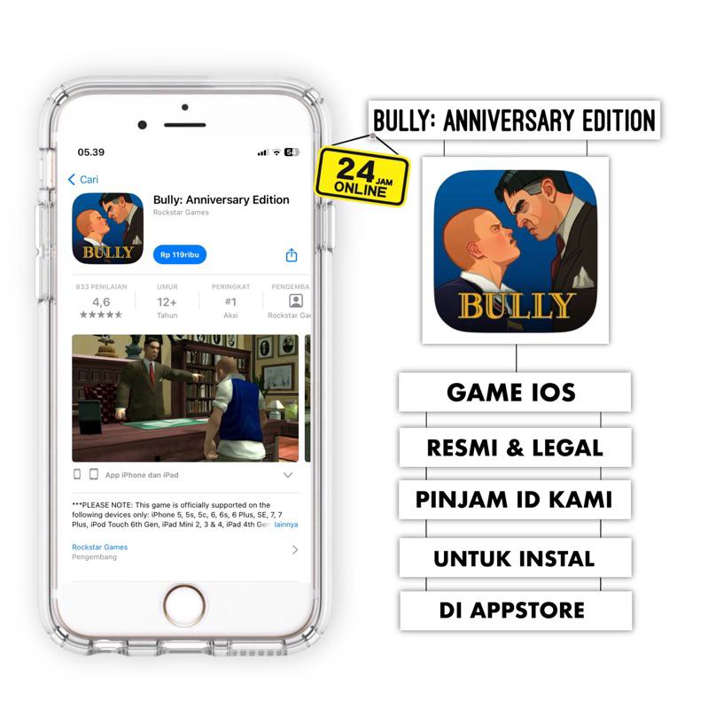 APLIKASI BULLY ANNIVERSARY EDITION ASLI APPSTORE GAME IOS IPHONE / IPAD LIFETIME