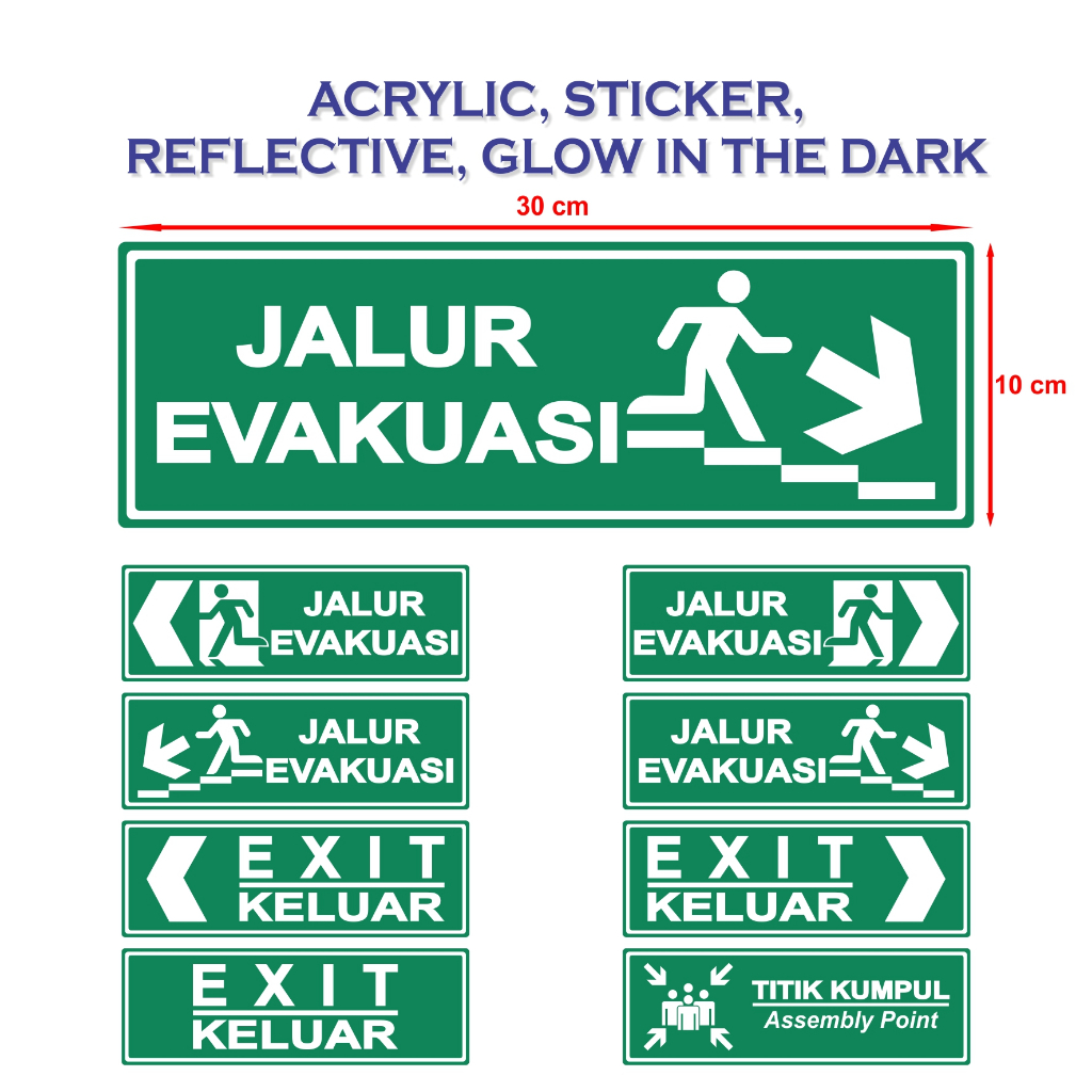 

Sign Board Papan Tanda Jalur Evakuasi Acrylic / Reflective / Glow in the Dark