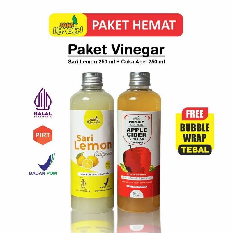 

PROMO SUUR LEMOEN BPOM PAKET CUKA APEL 250ML + SARI LEMON 250ML