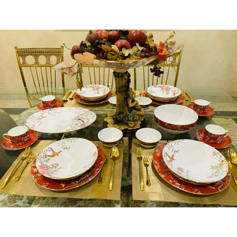 Dinner Set Piring Set Narumi Queen Garden Red 26 Pcs Mewah Cantik