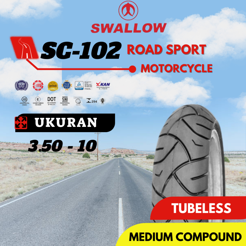 BAN MOTOR VESPA SWALLOW SC-102 UKURAN 350-10 RING 10 TUBELESS