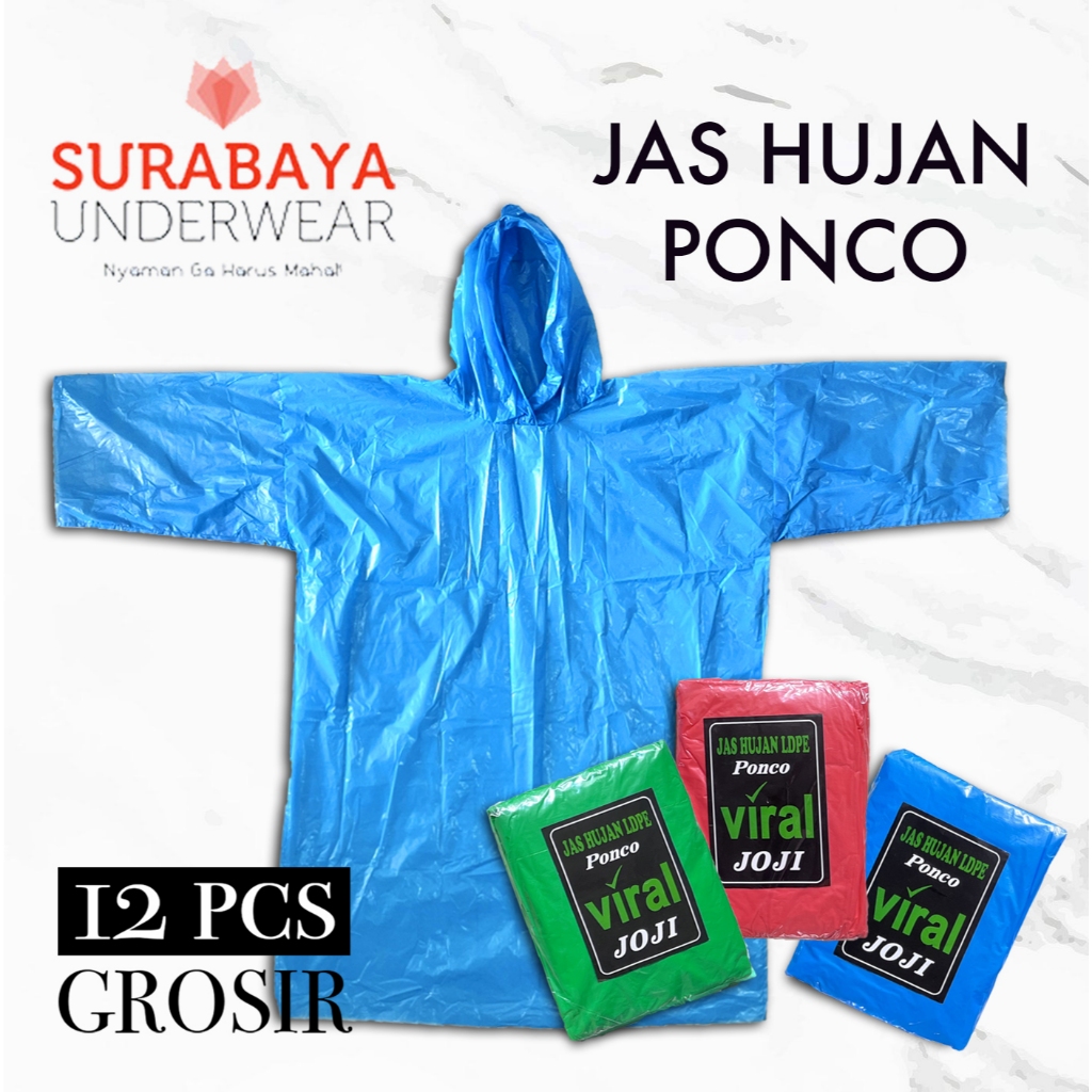 [ 12 PCS ] JAS HUJAN PLASTIK PONCO [ TERUSAN ] DEWASA  VIRAL JOJI