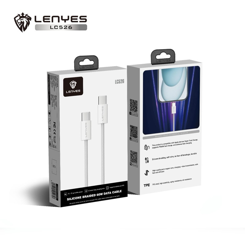 LENYES LC526 60W Kabel Data Fast Charging Type-C To Type-C Data Cable Charger Braided 1 Meter