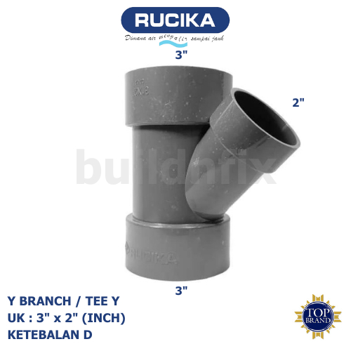 RUCIKA Y-BRANCH / TEE Y 45° PVC 3" X 2" D (TIPIS)