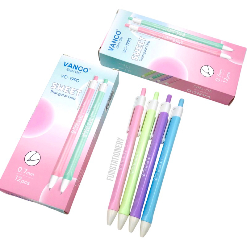 

(12 PCS) PULPEN SEMIGEL CLICK VANCO VC-1990 TRIANGULAR GRIP (0.7mm) / BALL PEN / PENA