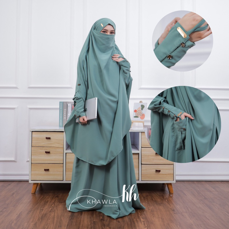 Ayana Set Abaya French khimar ANTI UV| Khawla Indonesia | Gamis Umroh dan Haji Termurah | Gamis Hita