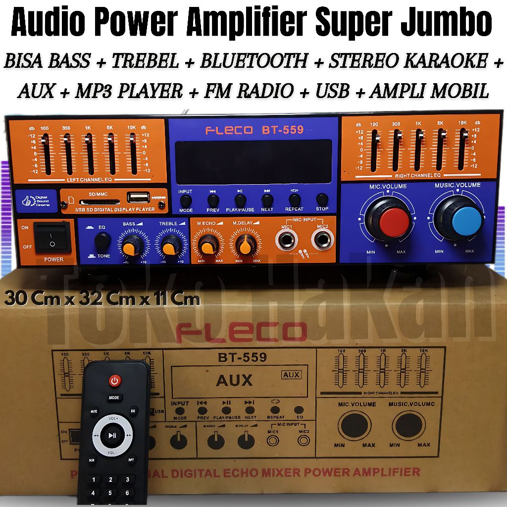 AMPLIFIER BLUETOOTH SUNBUCK AUDIO FLECO BT-559 BISA BASS + TREBEL + BLUETOOTH + BISA INPUT MIC + USB