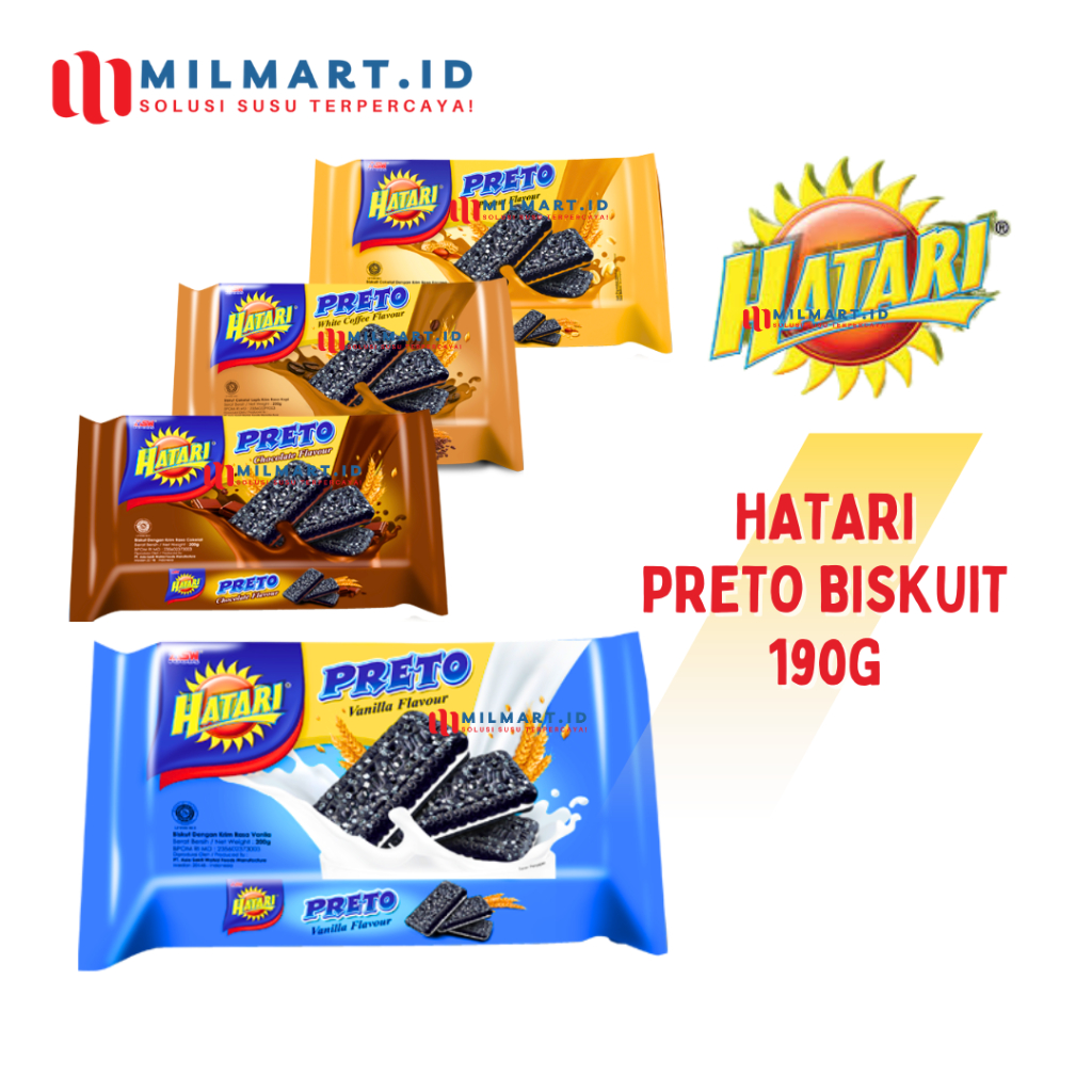 

ASW HATARI PRETO BISKUIT 190G RASA CHOCOLATE/PEANUT/WHITE COFFEE/VANILA CAMILAN KREKER JAJANAN