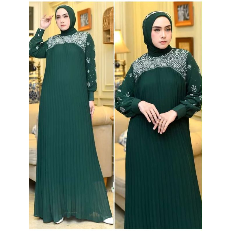 NEW GAMIS BORDIR FREEE HIJAB PASHMINA BAHAN PLISKET MIX CERUTY BABY DOLL/GAMIS SET HIJAB TERBARU KUA