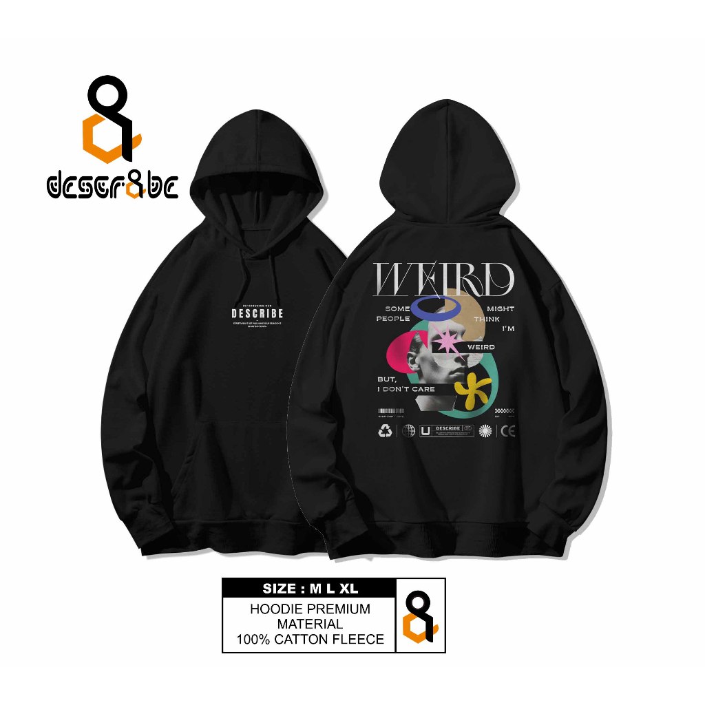 DESCRIBE Sweater Hoodie Hitam Unisex Flacee Tebal Gramasi 280
