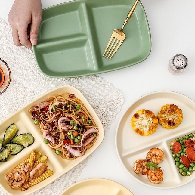 HJ6 Piring Sekat 3 Keramik Estetik ala Korea  Piring Makan Piring Lauk Piring Saji  Korea Ceramic Pl