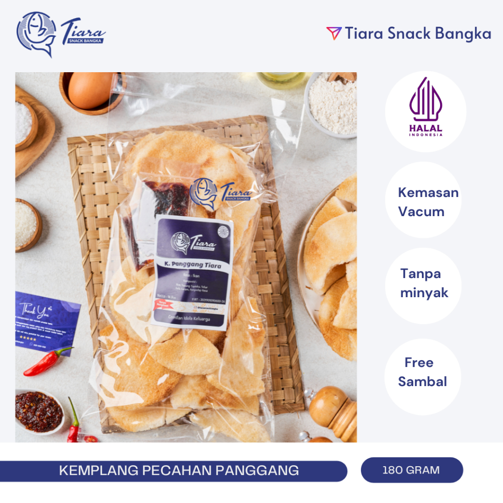

Kemplang Pecahan Panggang Ikan Tenggiri Tiara Snack Bangka/Kerupuk Bakar