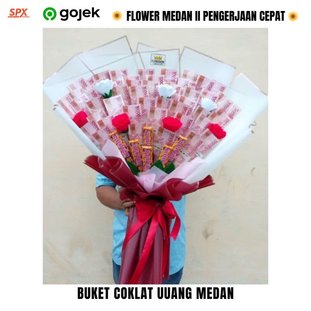 flower medan buket uang kertas 100 ribu asli hadiah anniversary medan mix coklat silverqueen