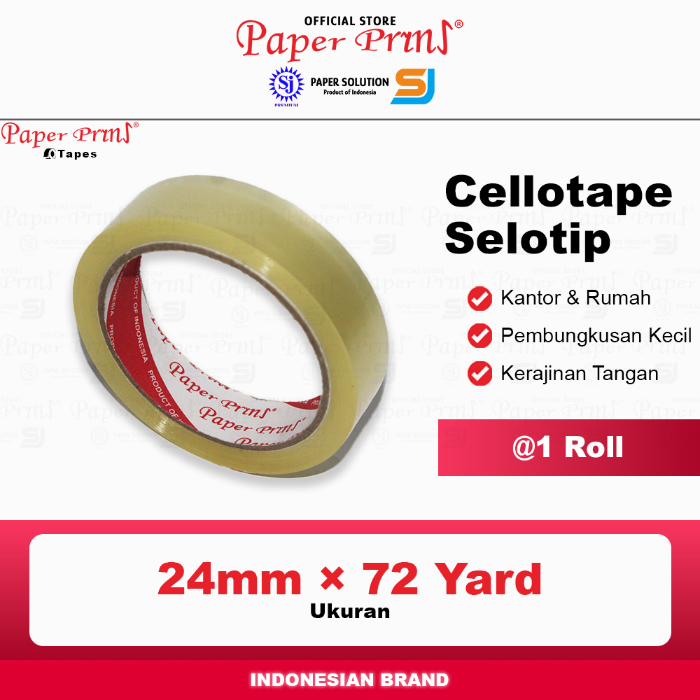 

Selotip Cellotape Isolasi Bening 1 Inch Paperpryns 24mm x 72 yard (1 Roll)