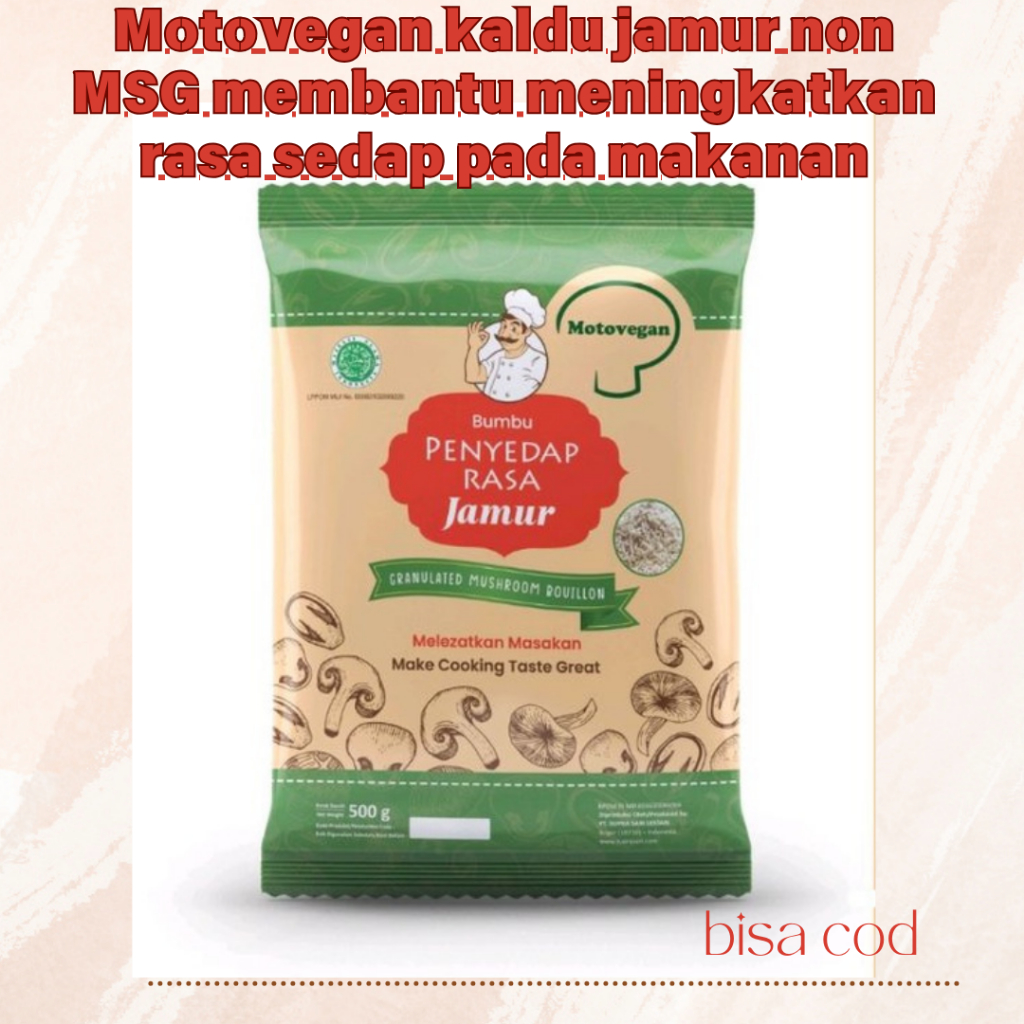 

motovegan kaldu jamur non MSG 500gr membantu meningkatkan rasa sedap pada makanan