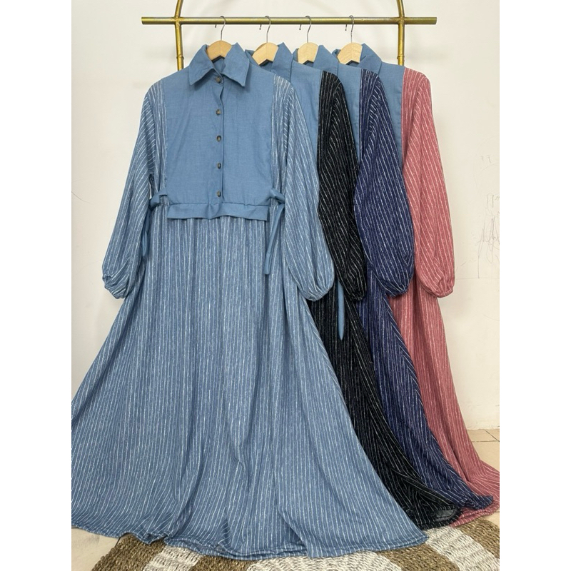 DRESS HARUMI JEANS GAUN JEAN KOMBINASI GAMIS JEANS TRENDY KONDANGAN