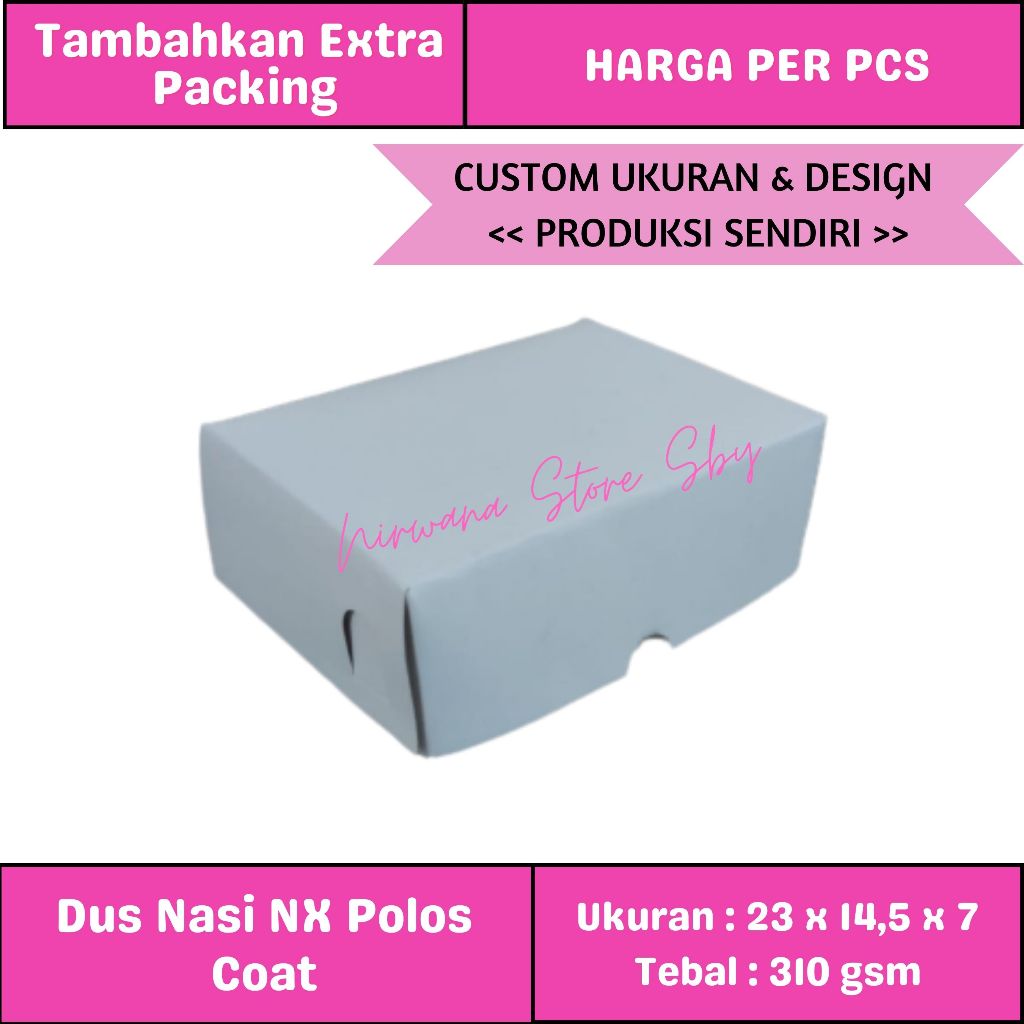 

Dus Kue / Dus Nasi NX Polos Coat 23x14,5x7 | Kotak Nasi / Kotak Kue