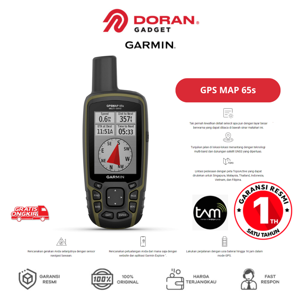 Garmin GPS MAP GpsMap 65S GPS HANDHELD MULTIBAND - Garansi TAM 2 Tahun