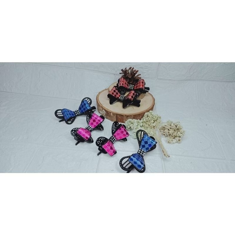 Jepit pita warna jepit hitam / Jepitan rambut crystal satuan / Jepit pita crystal hitam Habibi_02