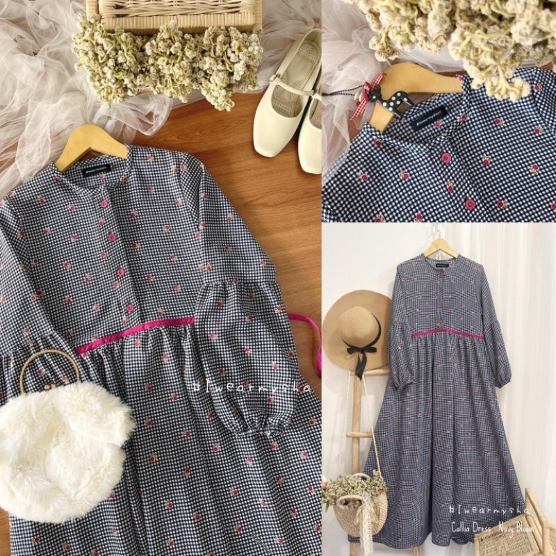 Mysha Iwearmysha Gamis Motif Bunga Terbaru CALLIA DRESS : NAVY BLOOM