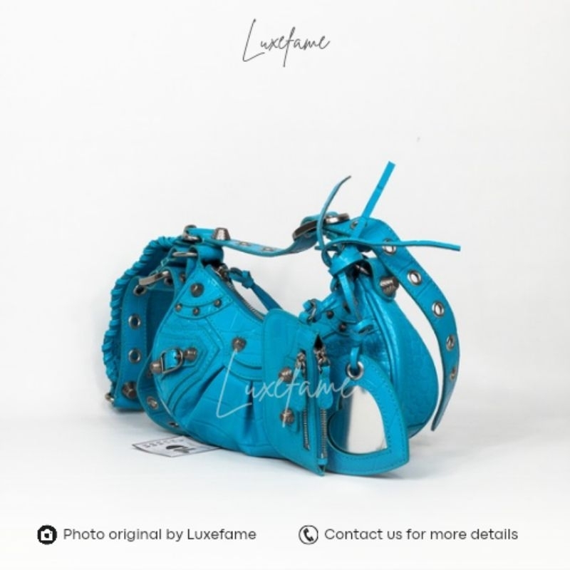 Le Cagole XS Bag Goatskin Blue Croco SHW