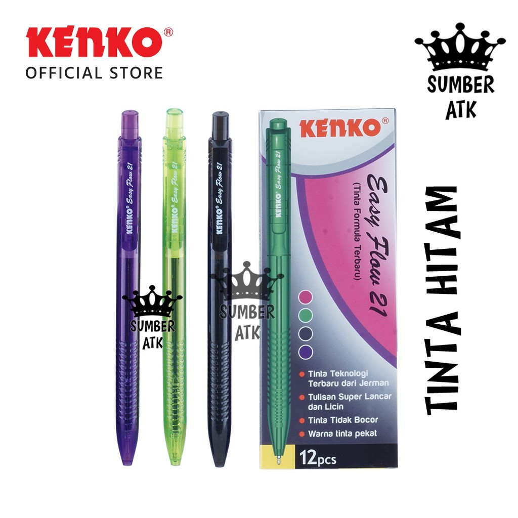 

Kenko Easy Flow 21 Hitam dan Biru / Ballpoint Original KENKO