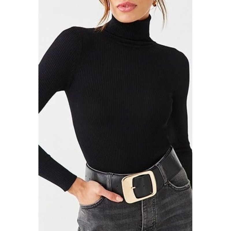 baju wanita turtleneck lengan panjang  leher tinggi bahan rajut premium