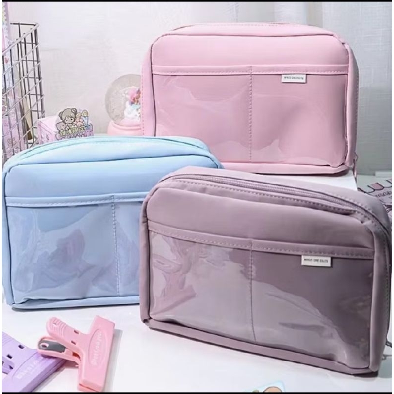 

Tempat Pensil 12 Sekat Kotak Pensil Model Polos Bahan kanvas Nylon Ukuran Jumbo Pouch