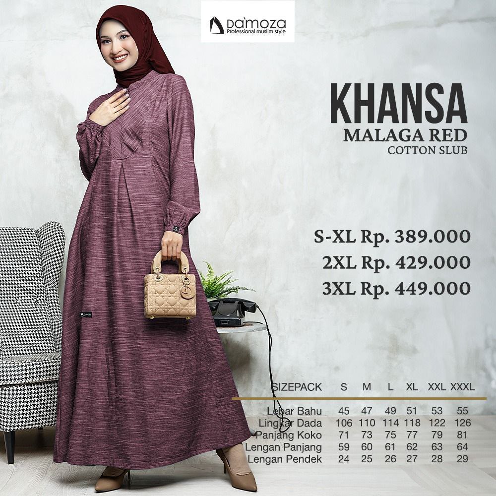 Gamis DAMOZA KHANSA (Coastal Blue, Malaga Red) Gamis Katun ORI DAMOZA | COD