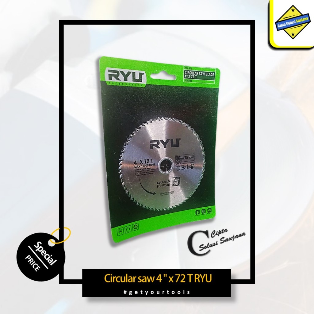 RYU 72 MATA GERINDA PISAU POTONG KAYU GERGAJI BULAT CIRCULAR SAW BLADE SERKEL SIRKEL MESIN GERINDA G